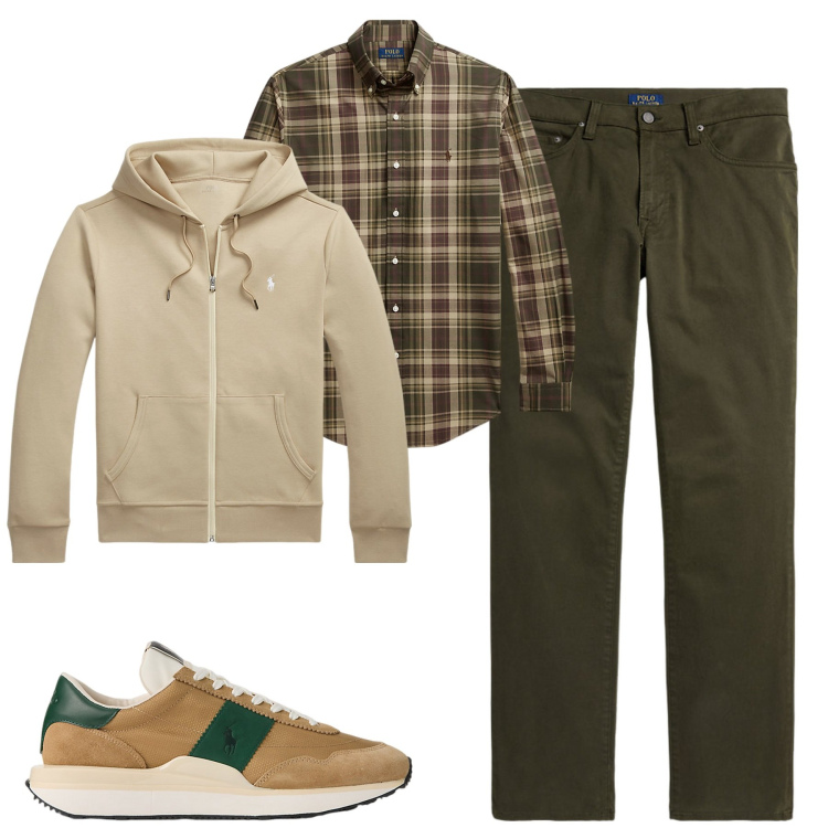Outfit uomo - City. Stile Casual per Tutti i giorni. Abbinamento con felpe, camicie, sneakers, pantaloni.
