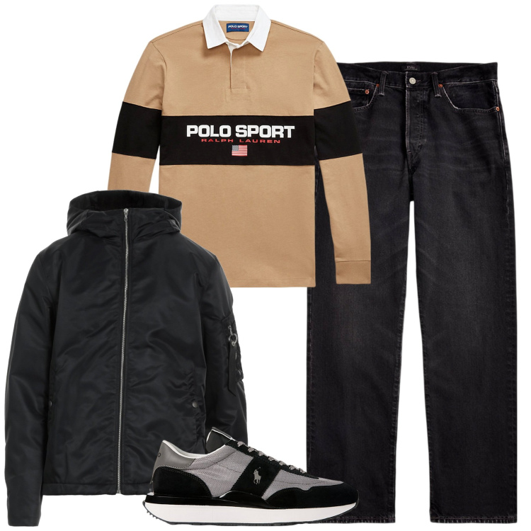 Outfit uomo - City. Stile Casual per Tutti i giorni. Abbinamento con giacche, jeans dritti, sneakers, maglieria.