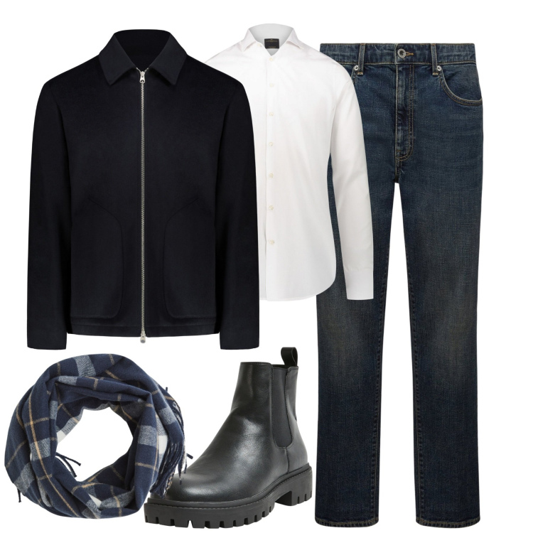 Outfit uomo - City. Stile Urban per Tutti i giorni. Abbinamento con stivali e stivaletti, sciarpe, camicie, giacche, jeans.