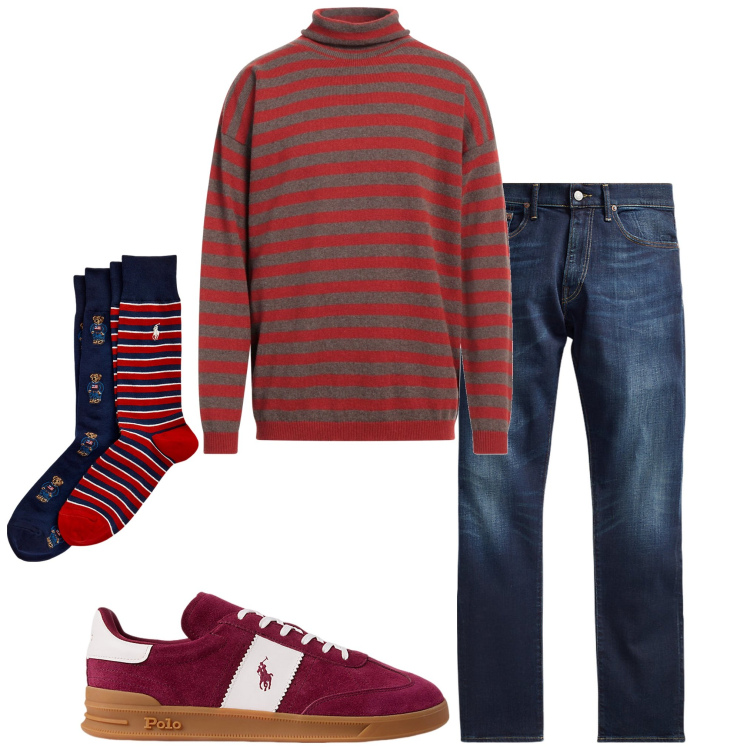 Outfit uomo - Total look #2003222. Stile Casual per Tutti i giorni. Abbinamento con maglieria, jeans, calzini, sneakers.