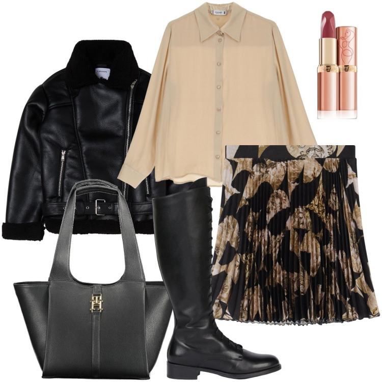 Outfit donna - La minigonna plissè. Stile Urban per Serata fuori. Abbinamento con rossetti, blazer, camicie, gonne, borse a spalla, stivali.