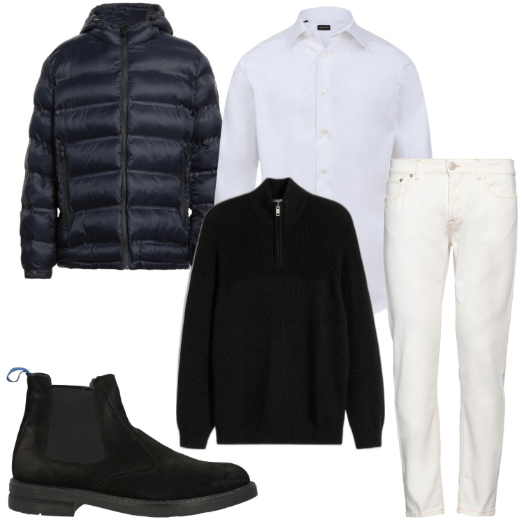 Outfit uomo - Il piumino per l\'autunno. Stile Casual per Serata speciale. Abbinamento con pantaloni, piumini, stivali e stivaletti, maglieria, camicie.