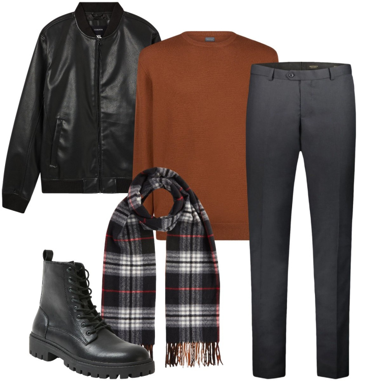Outfit uomo - La maglia color ruggine. Stile Business/Elegante per Serata speciale. Abbinamento con bomber, anfibi, maglieria, pantaloni, sciarpe.