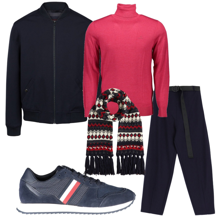 Outfit uomo - Bomber irrinunciabile. Stile Casual per Tutti i giorni. Abbinamento con pantaloni, sciarpe, maglieria, sneakers, bomber.