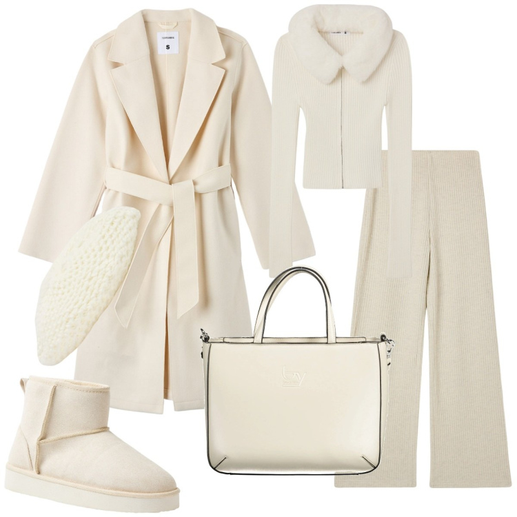 Outfit donna - Terranova beige. Stile Trendy per Tutti i giorni. Abbinamento con cardigans, pantaloni, cappotti, stivali, cappelli e berretti, borse a spalla.