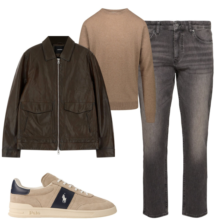 Outfit uomo - City. Stile Casual per Tutti i giorni. Abbinamento con giacche, sneakers, maglieria, jeans.