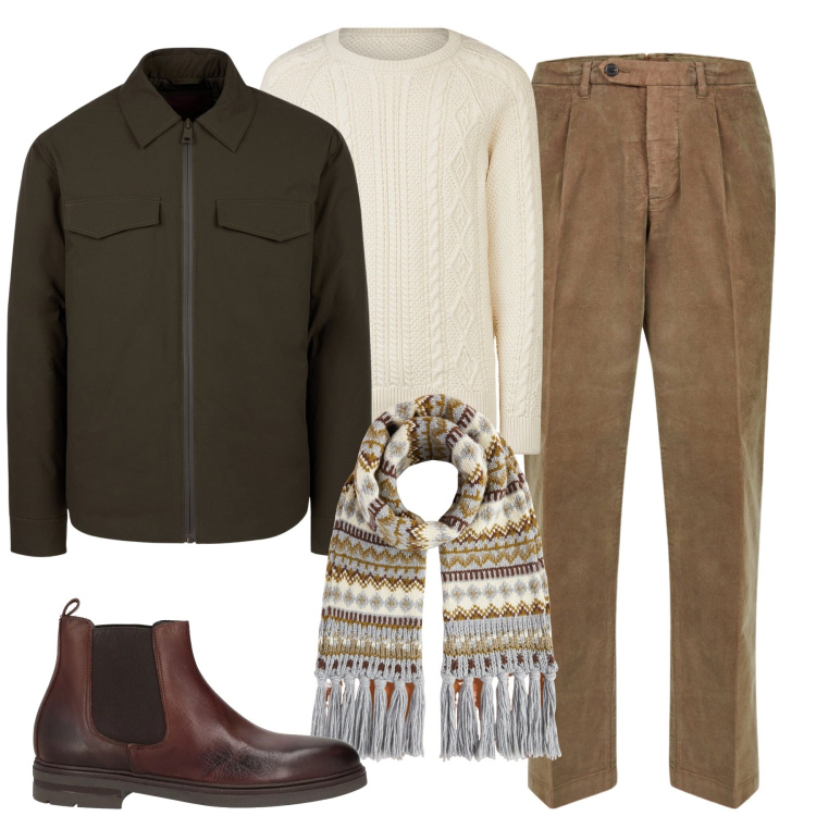 Outfit uomo - City. Stile Urban per Tutti i giorni. Abbinamento con stivali e stivaletti, pantaloni, maglieria, sciarpe, piumini.