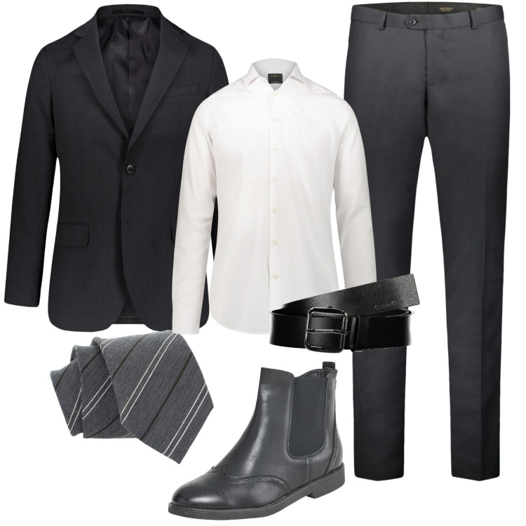 Outfit uomo - Total look #2003372. Stile Business/Elegante per Ufficio. Abbinamento con stivali e stivaletti, cravatte, camicie, giacche, pantaloni, cinture.