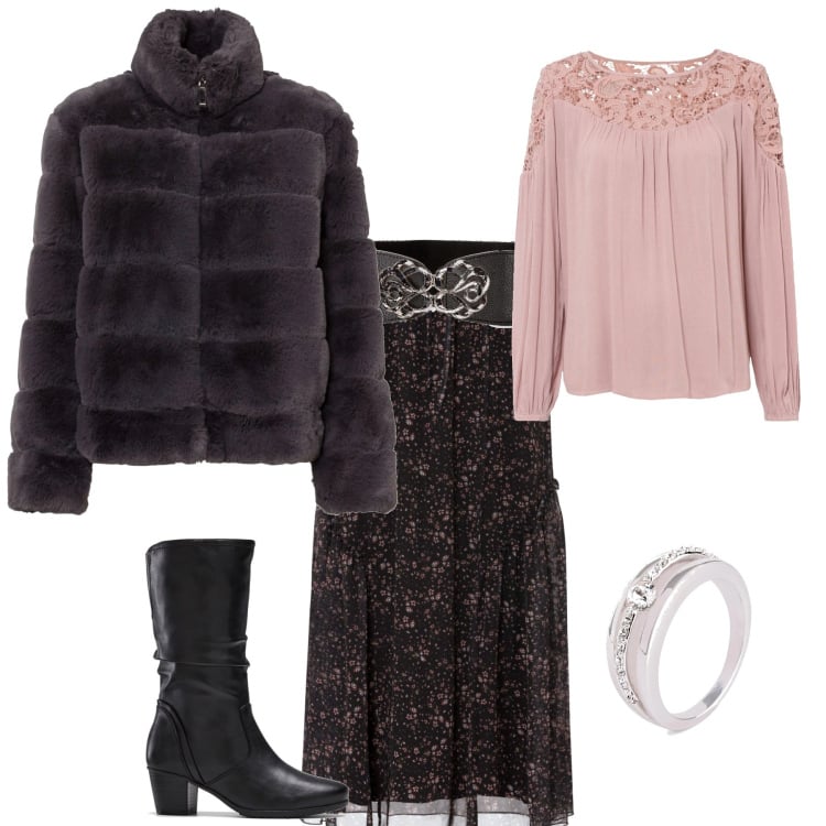 Outfit donna - Festività in arrivo!!!. Stile Romantica per Serata fuori. Abbinamento con gonne, tuniche, stivali, anelli, cinture, ecopellicce.