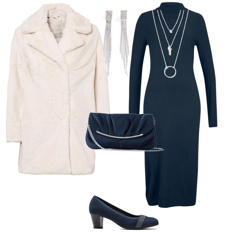 Outfit donna - Festività in arrivo!!!. Stile Minimal per Serata fuori. Abbinamento con vestiti, ciondoli, orecchini, pochette, décolleté, ecopellicce.