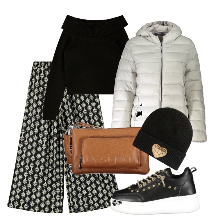 Outfit donna - Pantaloni a palazzo - Focus Donna Curvy. Stile Bon Ton per Tutti i giorni. Abbinamento con pantaloni a palazzo, maglieria, berretti, blazer, sneakers, borse a tracolla.