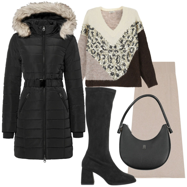 Outfit donna - Il maglione affascinante. Stile Glamour per Ufficio. Abbinamento con giacche, stivali, gonne longuette, maglieria, borse a spalla.