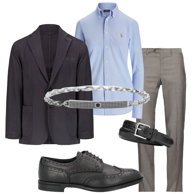 Outfit uomo - Riunione in ufficio. Stile Business/Elegante per Ufficio. Abbinamento con pantaloni, scarpe stringate, braccialetti, cinture, camicie, giacche.