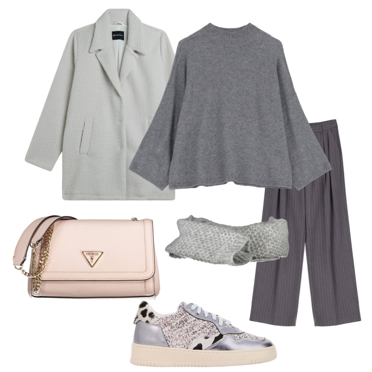 Outfit donna - Pantaloni a palazzo per tutto il giorno. Stile Casual chic per Tutti i giorni. Abbinamento con maglieria, pantaloni a palazzo, sneakers, cappotti, borse a spalla, sciarpe.