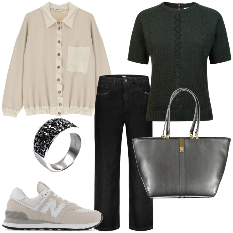 Outfit donna - Ciao a tutte. Stile Casual per Tutti i giorni. Abbinamento con anelli, sneakers, cappotti, maglieria, jeans, borse a spalla.