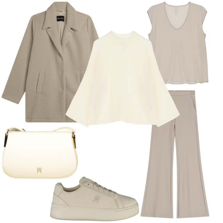 Outfit donna - Sovrapposizioni. Stile Bon Ton per Ufficio. Abbinamento con maglieria, pantaloni, top, cappotti, sneakers, borse a tracolla.