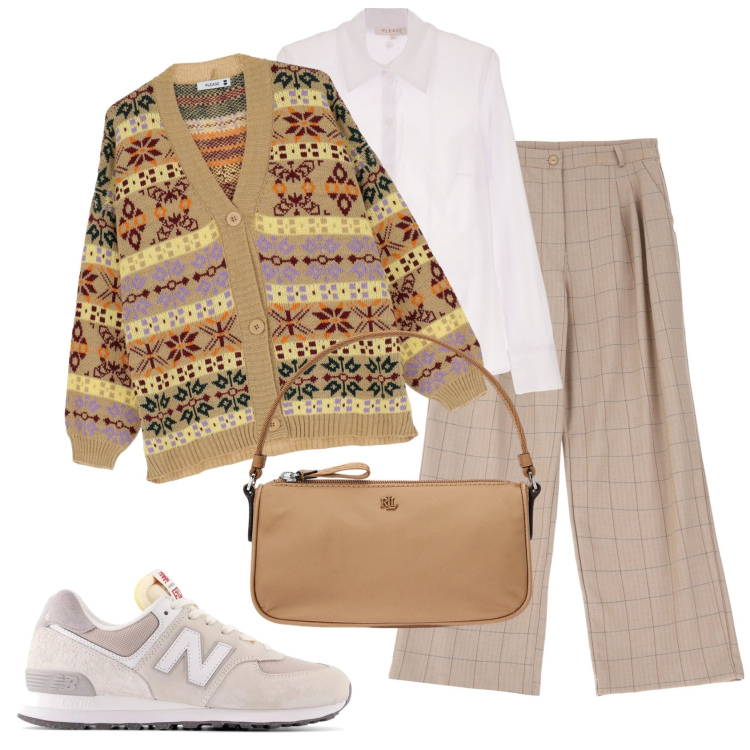 Outfit donna - L\'inverno di Please. Stile Casual chic per Tutti i giorni. Abbinamento con camicie, cardigans, pantaloni, sneakers, pochette.