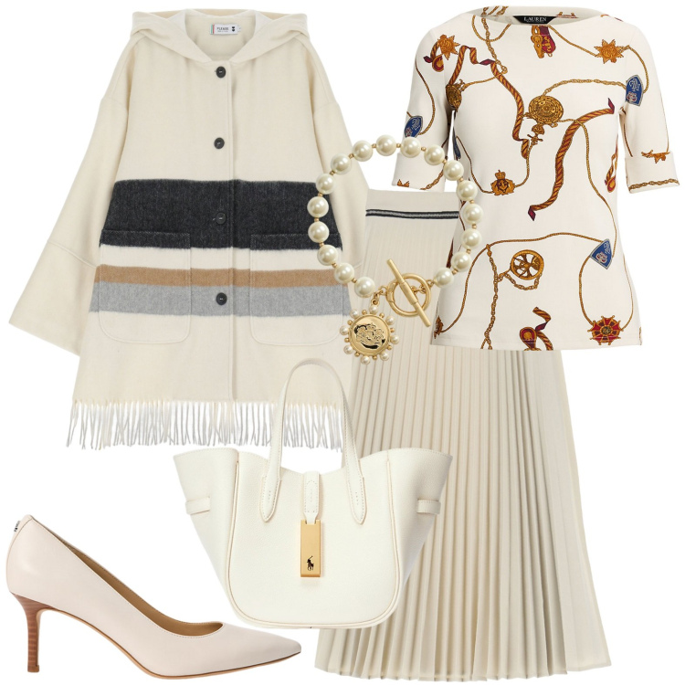 Outfit donna - Total look #2003691. Stile Casual chic per Tutti i giorni. Abbinamento con cappotti, gonne, borse tote, braccialetti, t-shirt, décolleté.