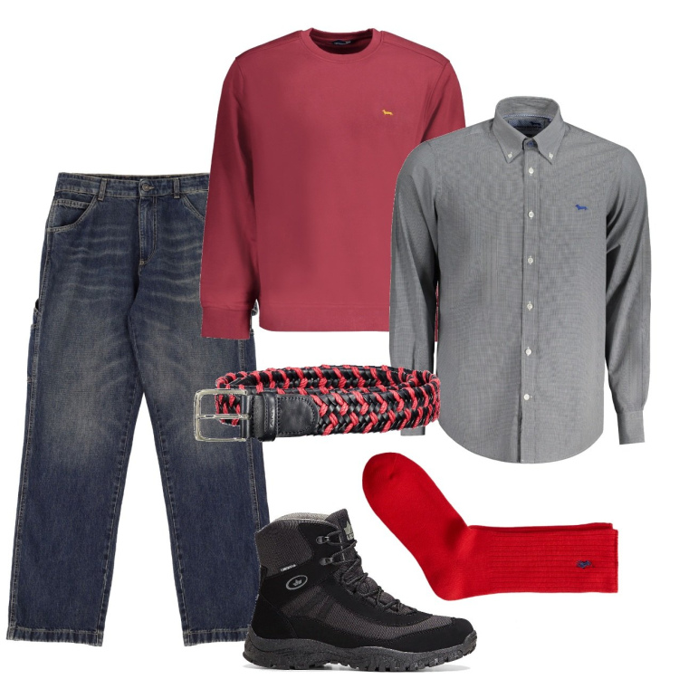Outfit uomo - Le calze rosse. Stile Casual per Tutti i giorni. Abbinamento con stivali e stivaletti, jeans, calzini, felpe, camicie, cinture.