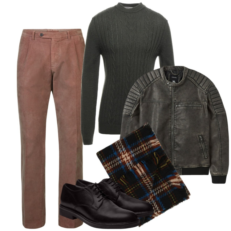 Outfit uomo - Armonioso. Stile Trendy per Tutti i giorni. Abbinamento con pullovers, giacche, sciarpe, scarpe stringate, pantaloni.