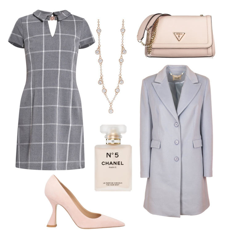 Outfit donna - L’abitino check in ufficio. Stile Bon Ton per Ufficio. Abbinamento con décolleté, profumi, collane, vestiti a tubino, cappotti, borse a spalla.