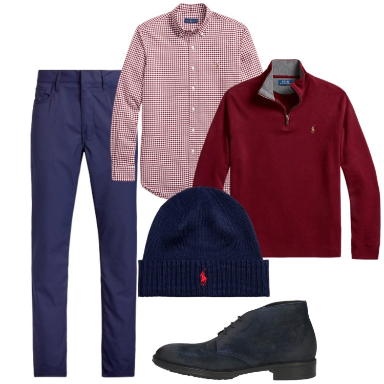 Outfit uomo - Vichy rosso. Stile Casual per Tutti i giorni. Abbinamento con stivali e stivaletti, berretti, pullovers, camicie, pantaloni.