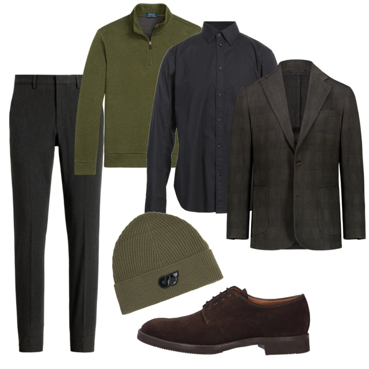 Outfit uomo - Casual raffinato. Stile Casual per Serata speciale. Abbinamento con scarpe stringate, camicie, pantaloni, pullovers, giacche, berretti.