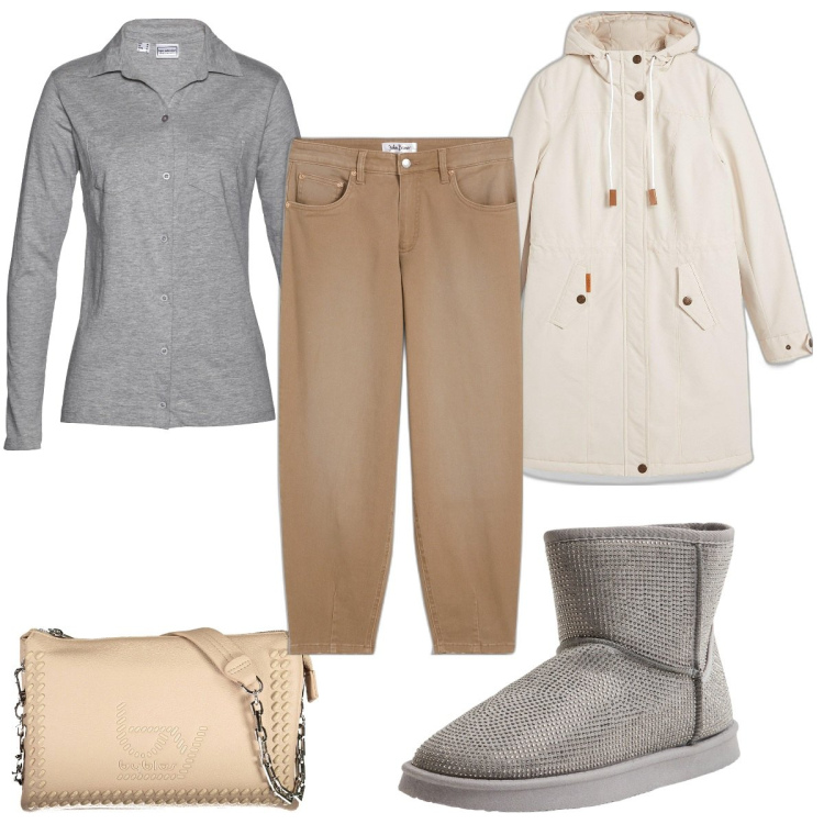 Outfit donna - Total look #2003739. Stile Trendy per Tutti i giorni. Abbinamento con blazer, jeans, camicie, stivali, borse a spalla.