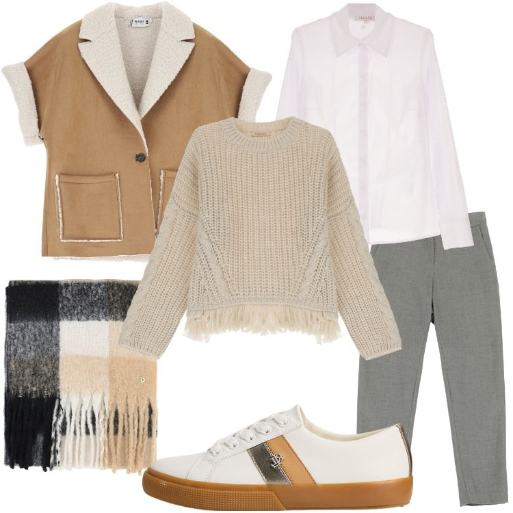 Outfit donna - NEW WINTER CAMPAIGN: Please. Stile Trendy per Tutti i giorni. Abbinamento con camicie, maglieria, blazer, pantaloni, stole, sneakers.