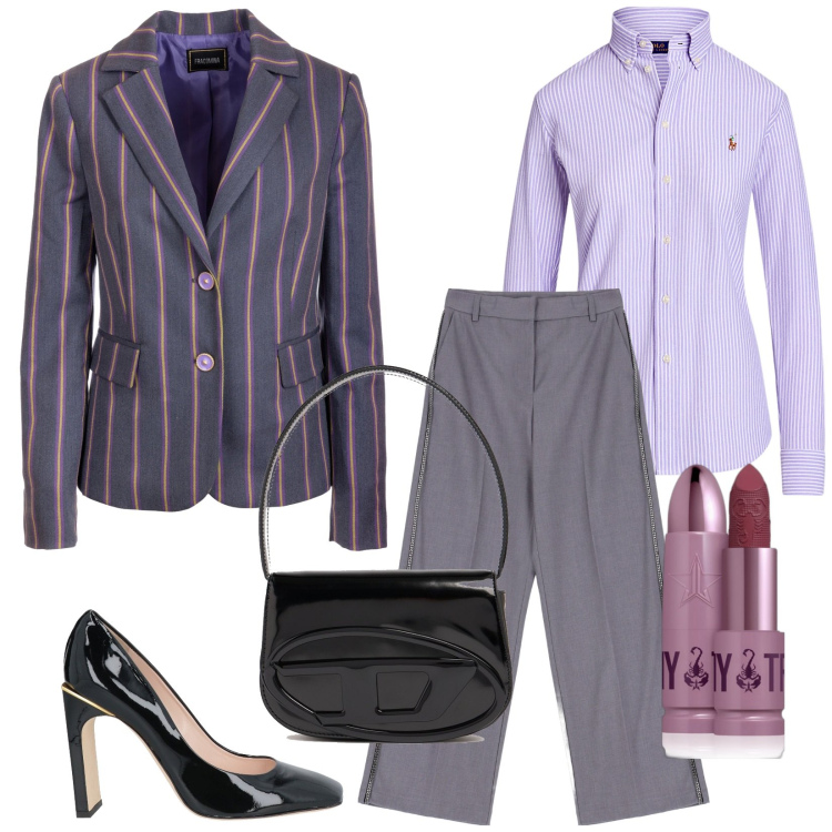 Outfit donna - Lunedì. Stile Bon Ton per Ufficio. Abbinamento con décolleté, rossetti, blazer, pantaloni, camicie, borse a spalla.