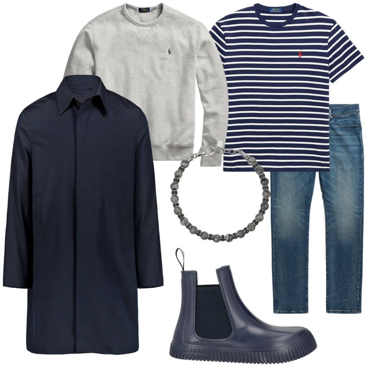 Outfit uomo - Total look #2003776. Stile Trendy per Tutti i giorni. Abbinamento con stivali e stivaletti, braccialetti, felpe, t-shirt, jeans, giacche.