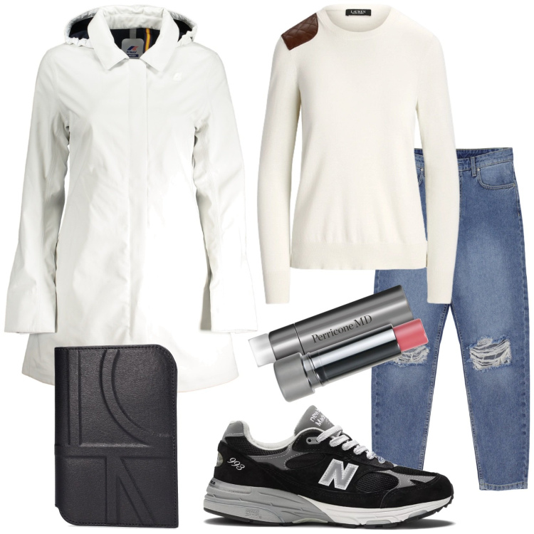 Outfit donna - Total look #2003783. Stile Urban per Tutti i giorni. Abbinamento con blush, sneakers, maglieria, jeans strappati, trench, portafogli.