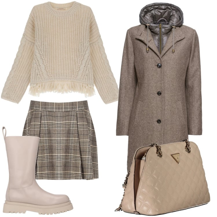 Outfit donna - Maglione originale con frange. Stile Casual chic per Scuola/Università. Abbinamento con cappotti, stivali, minigonne, maglieria, borse a spalla.