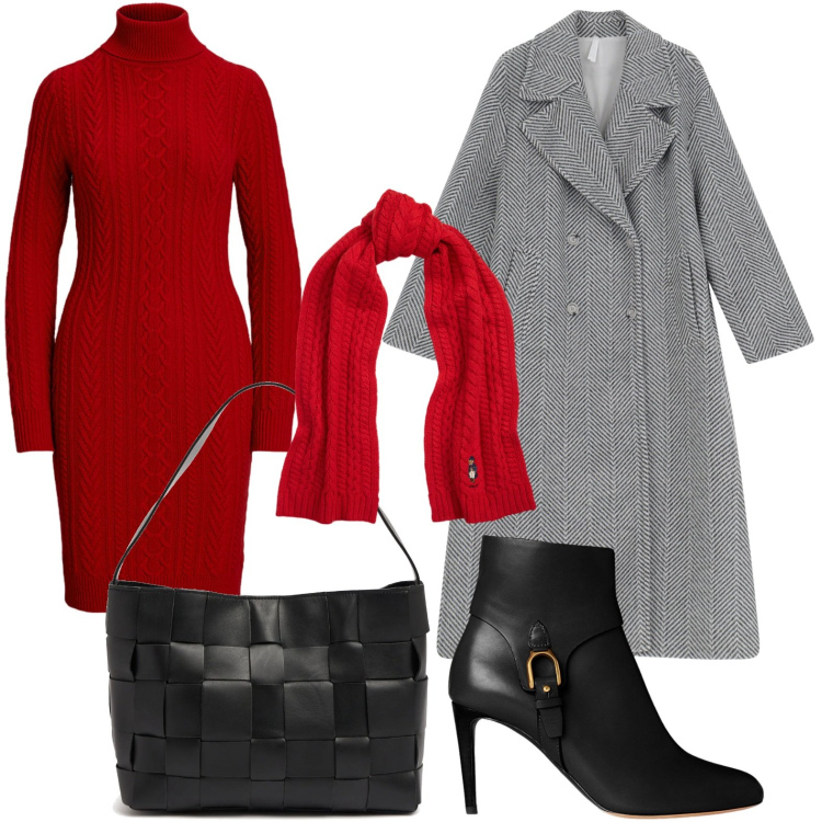 Outfit donna - L\'abito dolcevita. Stile Chic per Serata fuori. Abbinamento con cappotti, sciarpe, vestiti, stivaletti, borse a spalla.