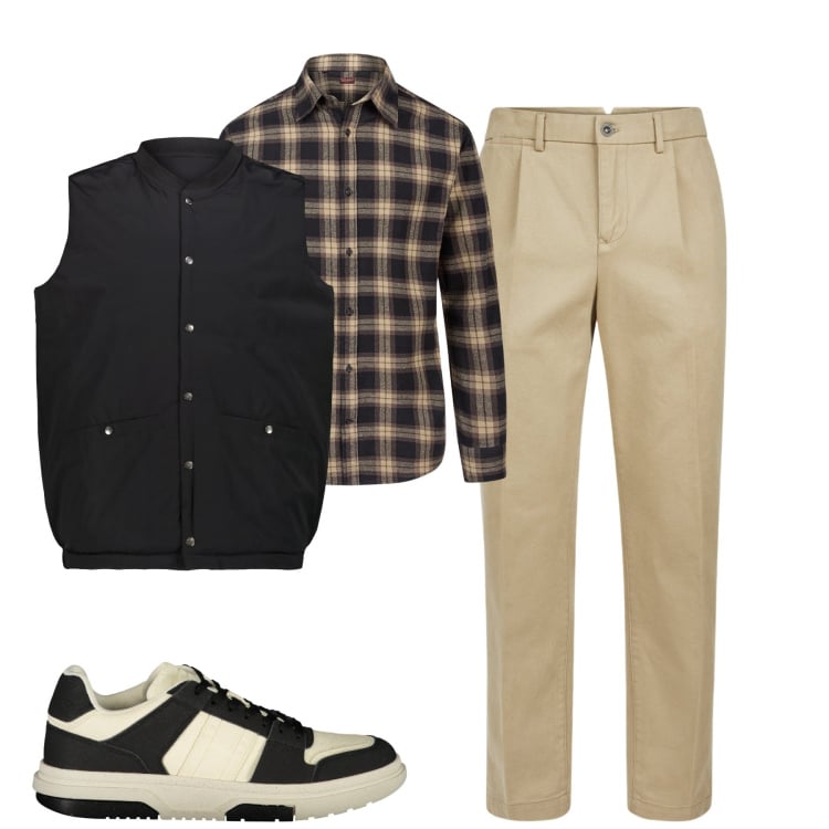 Outfit uomo - City. Stile Urban per Tutti i giorni. Abbinamento con pantaloni, camicie, gilet, sneakers.
