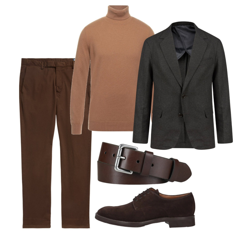 Outfit uomo - Un dolcevita nocciola. Stile Business/Elegante per Tutti i giorni. Abbinamento con scarpe stringate, maglieria, cinture, pantaloni, giacche.