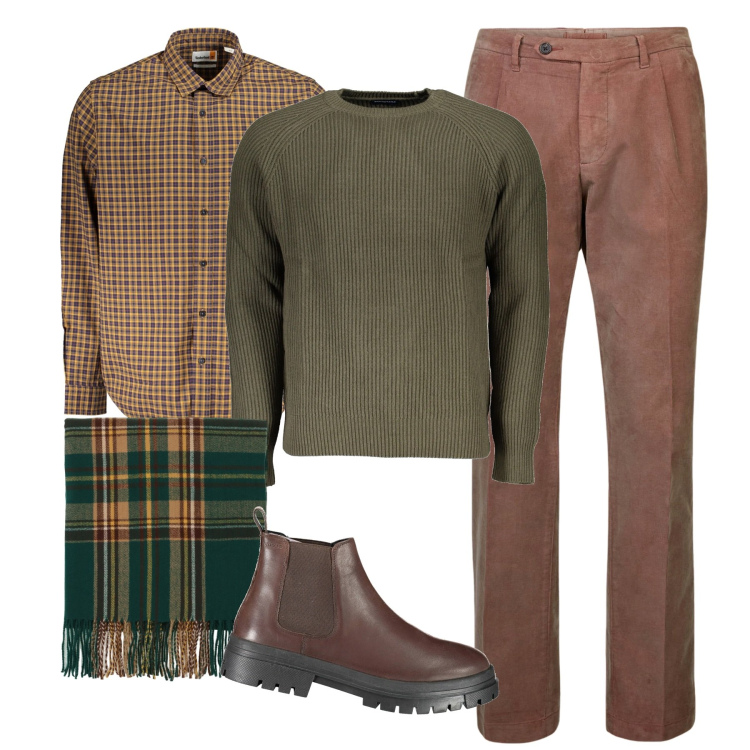 Outfit uomo - Total look #2003904. Stile Urban per Tutti i giorni. Abbinamento con sciarpe, pantaloni, maglieria, camicie, stivali.