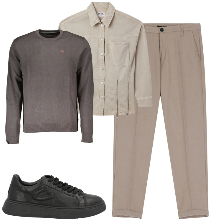 Outfit uomo - City. Stile Urban per Tutti i giorni. Abbinamento con sneakers, camicie, pantaloni chino, maglieria.