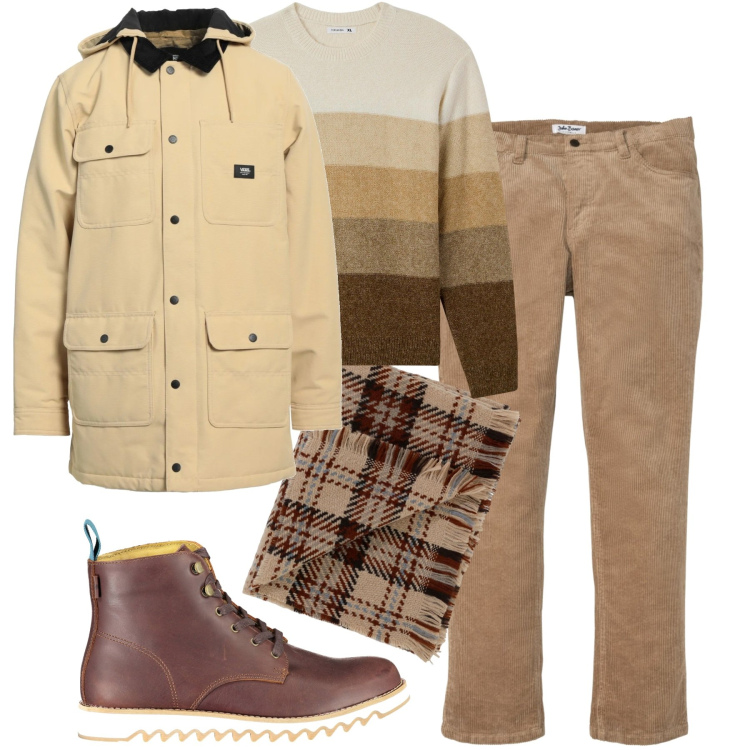 Outfit uomo - City. Stile Urban per Tutti i giorni. Abbinamento con pantaloni, cappotti, maglieria, sciarpe, stivali.