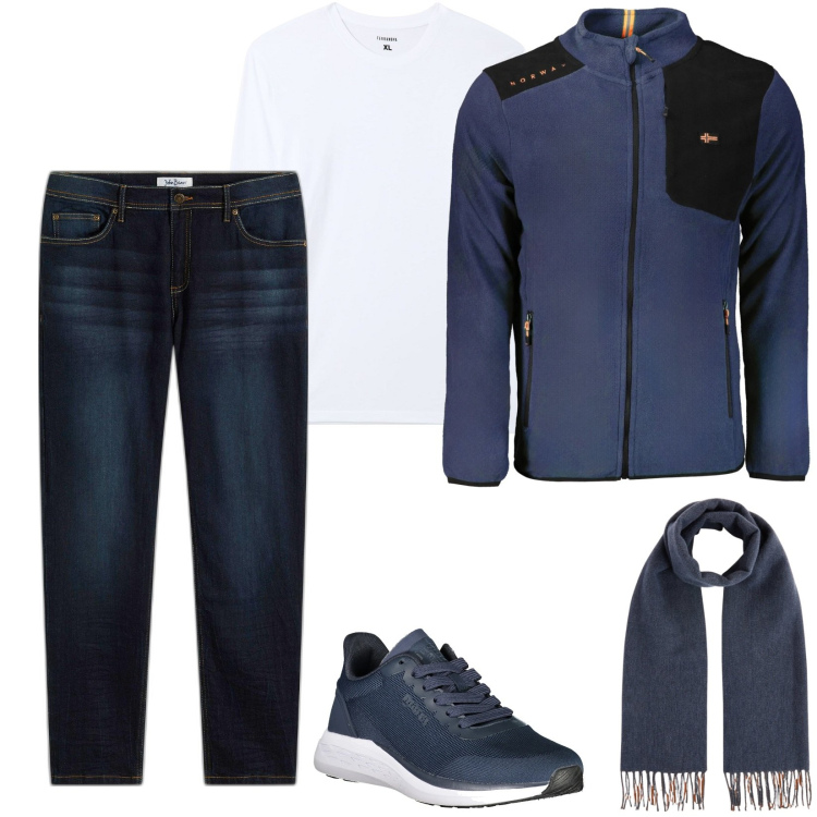 Outfit uomo - Total look #2003982. Stile Casual per Tutti i giorni. Abbinamento con jeans slim fit, maglieria, felpe, sneakers, sciarpe.