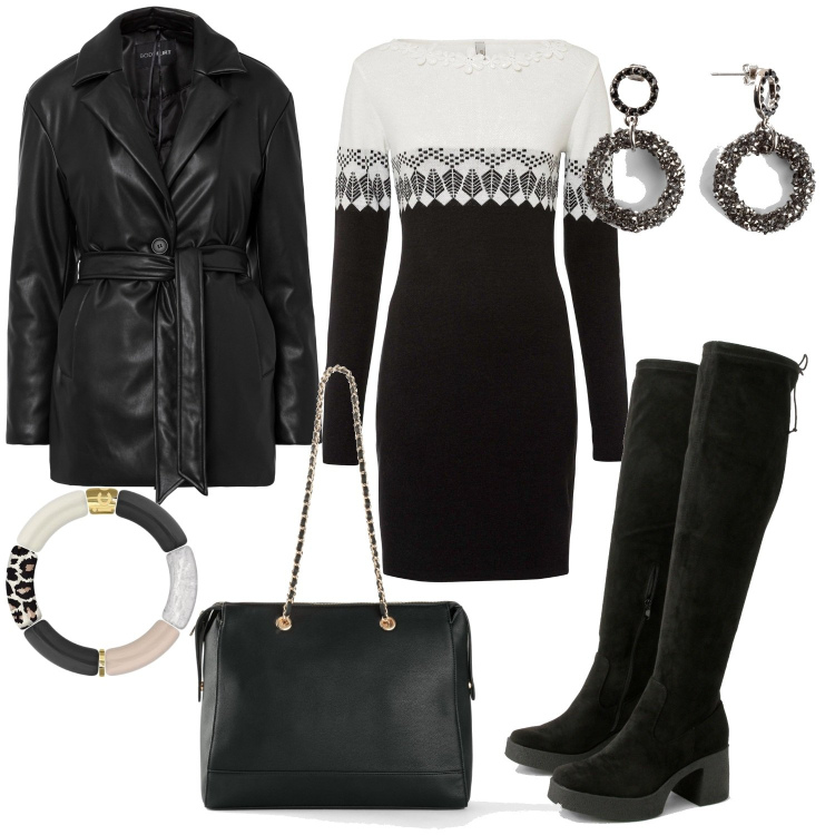Outfit femme - Petite robe. Style Minimal pour Tous les jours. Assortir avec robes, sacs à main, boucles d'oreilles, manteaux, cuissardes, bracelets.