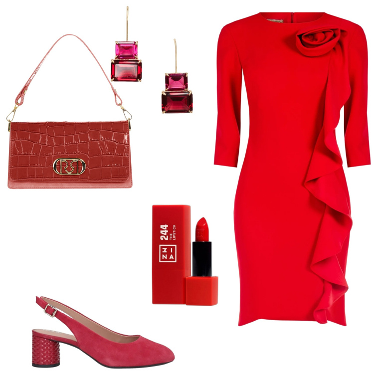 Outfit donna - Cerimonia. Stile Chic per Cerimonia. Abbinamento con décolleté, rossetti, vestiti a tubino, borse a tracolla, orecchini.