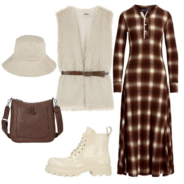 Outfit donna - Giornata al ranch. Stile Casual per Tutti i giorni. Abbinamento con cappelli, stivaletti, gilet, borse a tracolla, vestiti.
