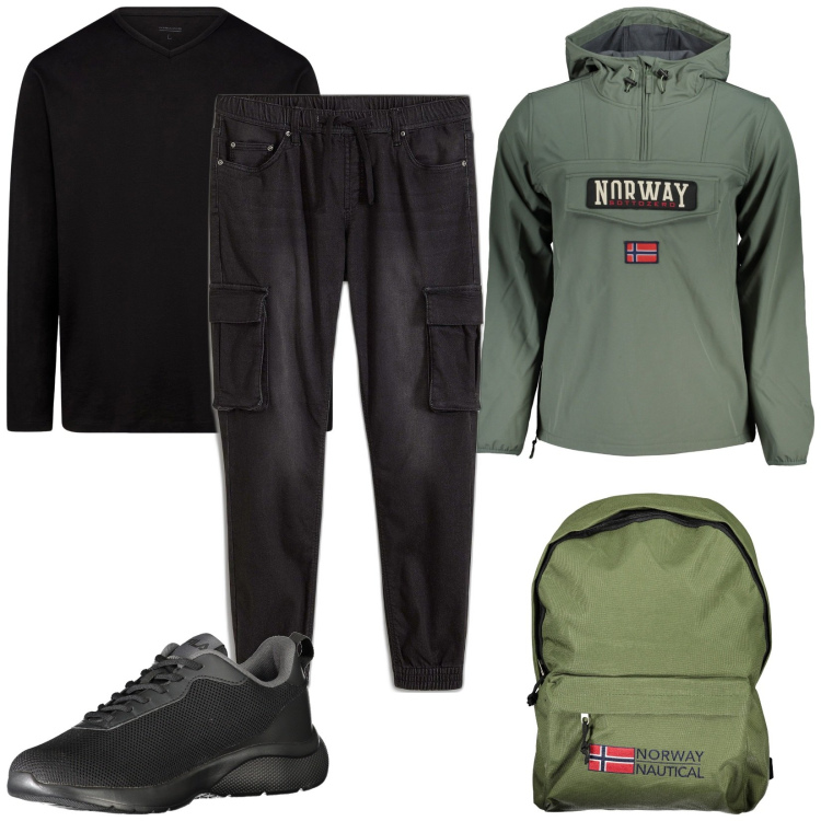 Outfit uomo - Total look #2004008. Stile Casual per Tutti i giorni. Abbinamento con jeans slim fit, giacche sportive, t-shirt, sneakers, borse sportive.