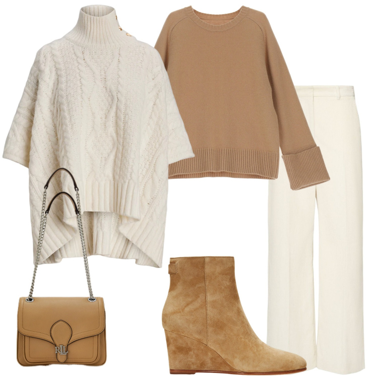 Outfit donna - In città. Stile Casual chic per Tutti i giorni. Abbinamento con pullovers, borse a spalla, stivaletti, cappotti, pantaloni.