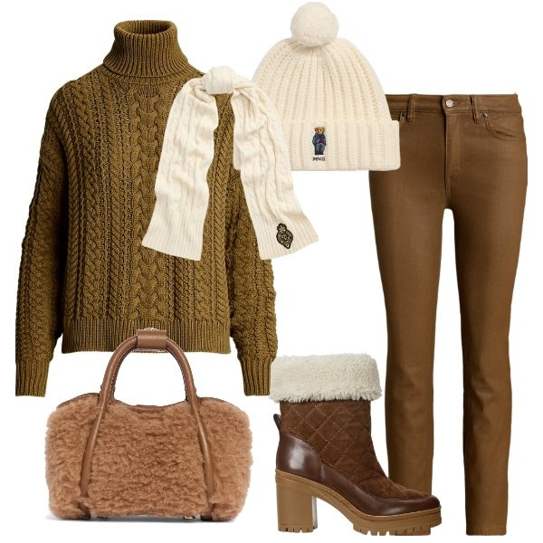 Outfit donna - Iniziamo col freddo. Stile Casual per Tutti i giorni. Abbinamento con berretti, stivaletti, maglieria, jeans dritti, sciarpe, borse a mano.