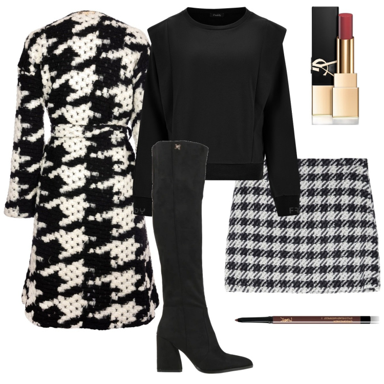 Outfit donna - Anni 60 con furore. Stile Romantica per Serata fuori. Abbinamento con eyeliner, rossetti, stivali, cappotti, maglieria, minigonne.
