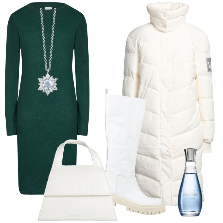 Outfit donna - Total look #2004114. Stile Minimal per Tutti i giorni. Abbinamento con stivali, piumini, borse a mano, profumi, collane, vestiti midi/longuette.