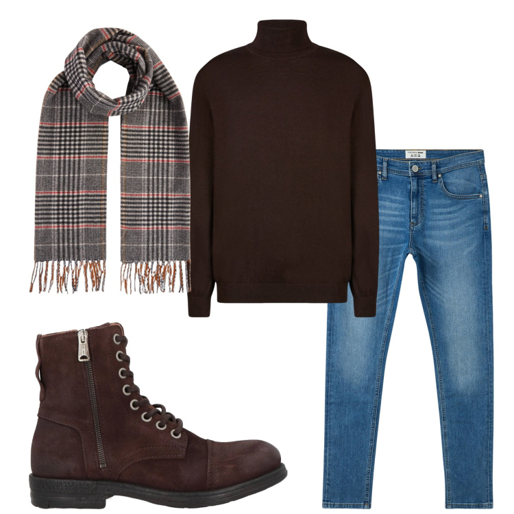 Outfit uomo - Total look #2004122. Stile Urban per Tutti i giorni. Abbinamento con stivali e stivaletti, jeans slim fit, sciarpe, maglieria.