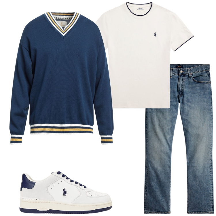 Outfit uomo - Total look #2004128. Stile Casual per Tutti i giorni. Abbinamento con pullovers, t-shirt, sneakers, jeans dritti.